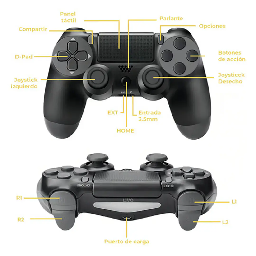 Control Joystick Inalámbrico Doble Shock P4 Negro Levo 5
