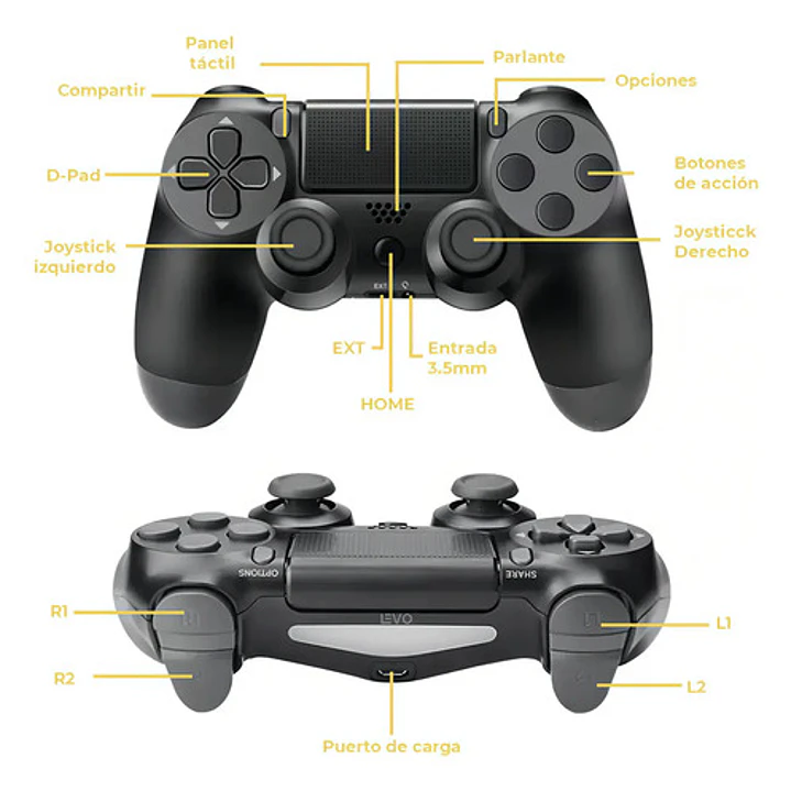 Control Joystick Inalámbrico Doble Shock P4 Negro Levo 5