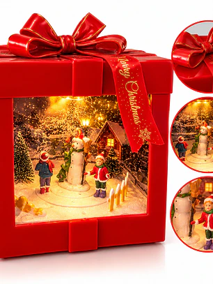Adorno Navideño Caja de Regalo con Escena Invernal