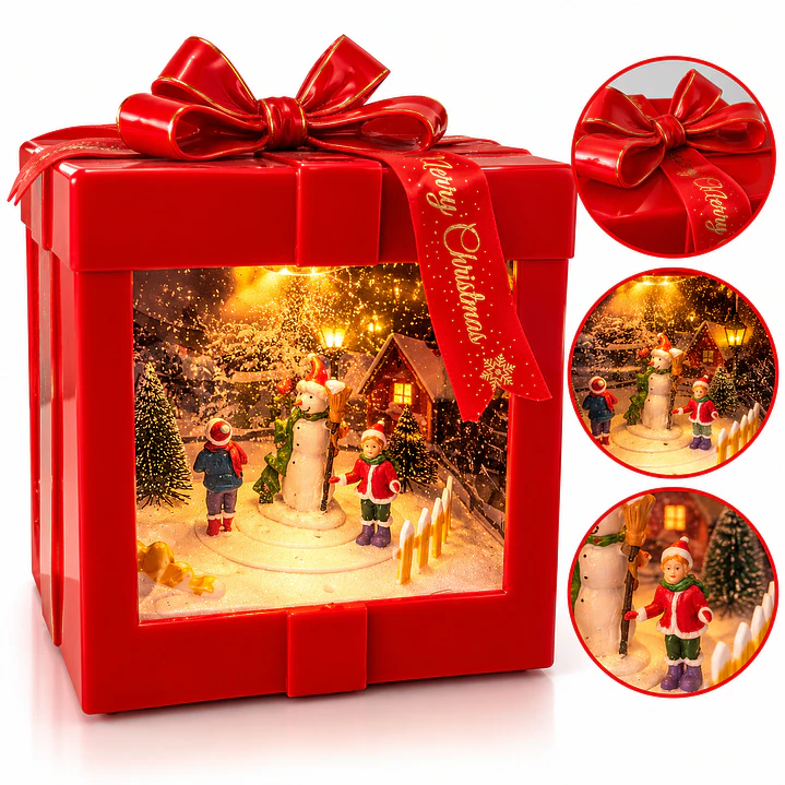 Adorno Navideño Caja de Regalo con Escena Invernal 1