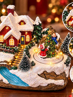 Villa Navideña con Casa Nevada y Escena de Navidad