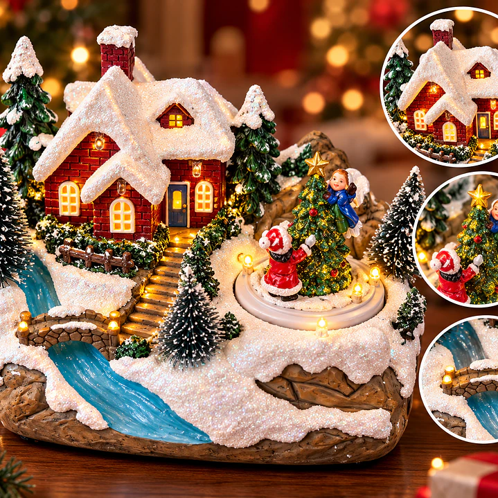 Villa Navideña con Casa Nevada y Escena de Navidad 1