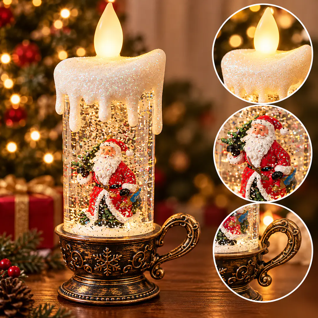 Vela Navideña Decorativa con Santa Claus y LED 1