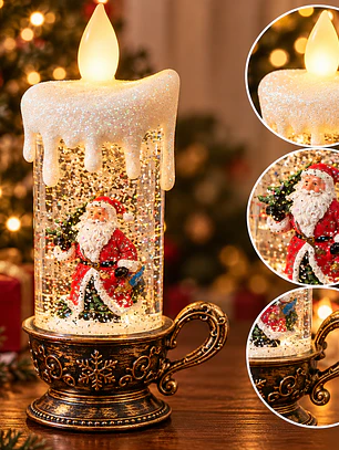 Vela Navideña Decorativa con Santa Claus y LED