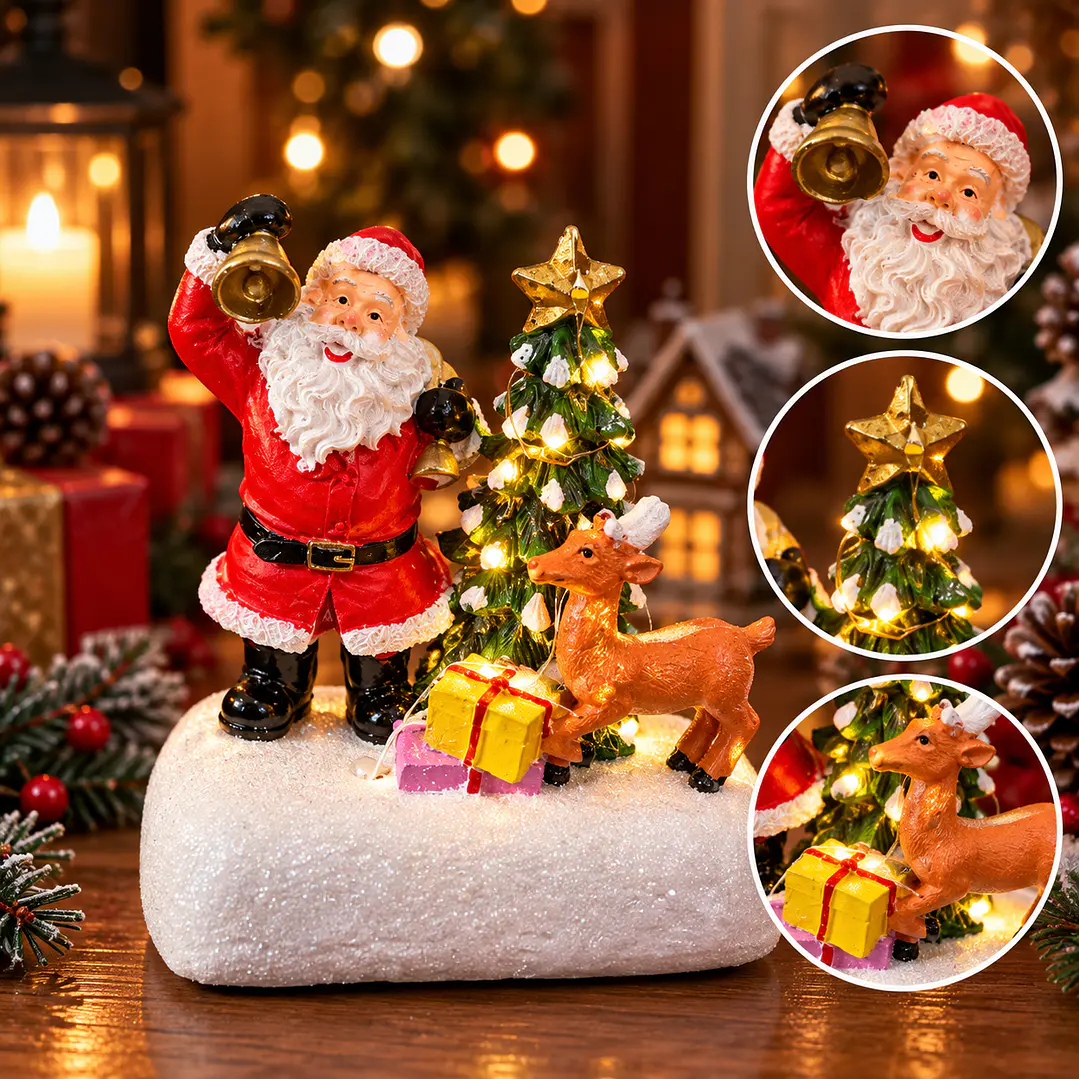 Adorno Navideño con Santa Claus, Árbol y Reno 1