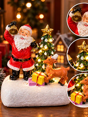 Adorno Navideño con Santa Claus, Árbol y Reno