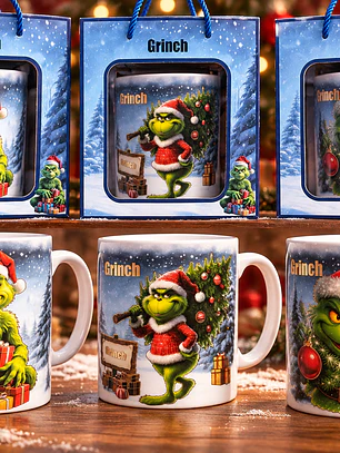 Taza Grinch Navideña con Caja de Regalo