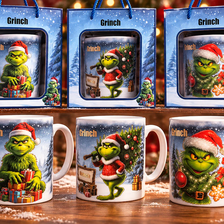 Taza Grinch Navideña con Caja de Regalo 1