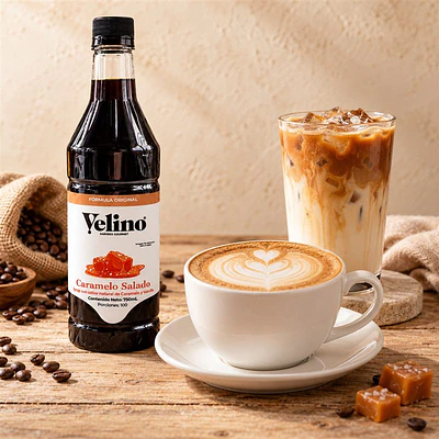 Cappuccino y latte frío con syrup Velino Caramelo Salado