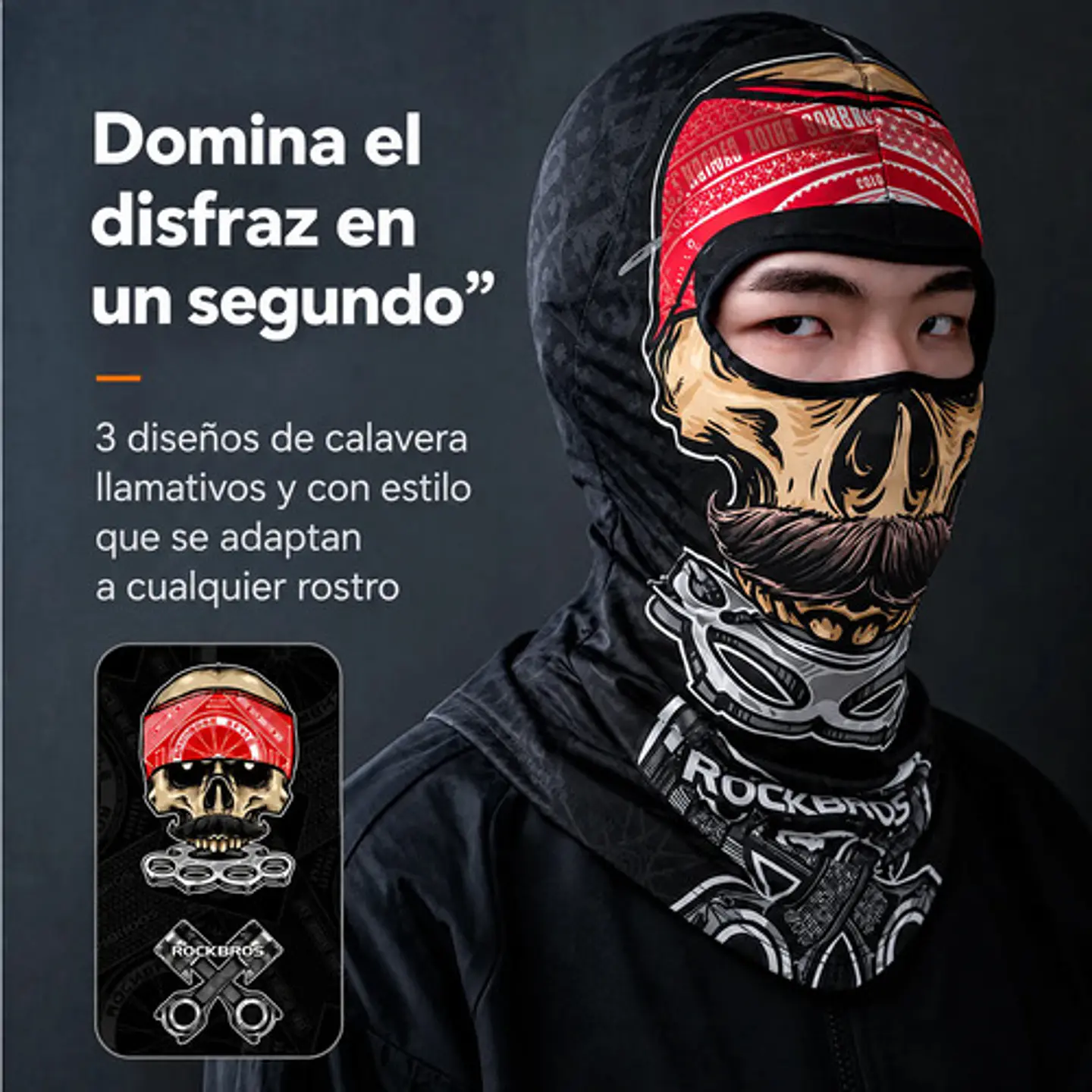 Pasamontaña Rockbros Calavera Moto Ciclismo Protección Uv 2