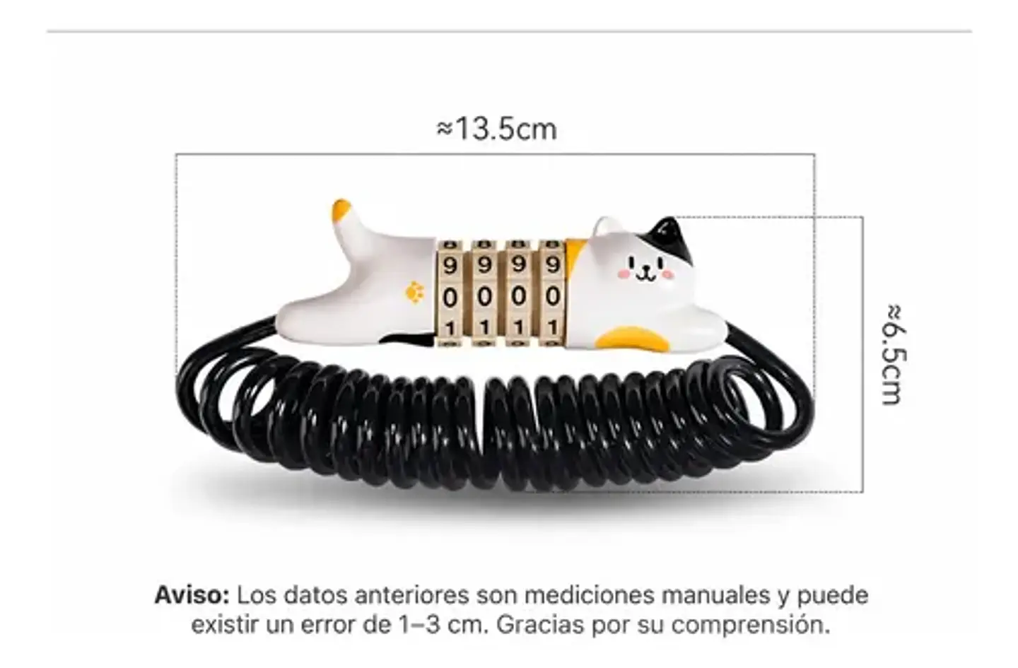 Candado Cable Bicicleta Diseño Gato Rockbros Clave4 Dígitos 3
