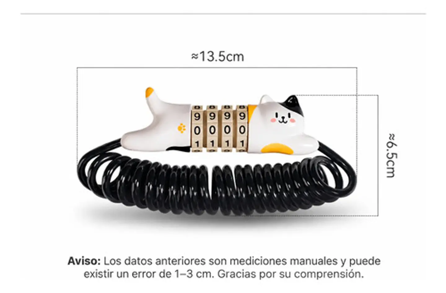 Candado Cable Bicicleta Diseño Gato Rockbros Clave4 Dígitos 7