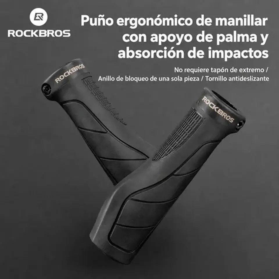Puños Bicicleta Rockbros Ergonómicos Lockon Mtb Negro Bloque 3