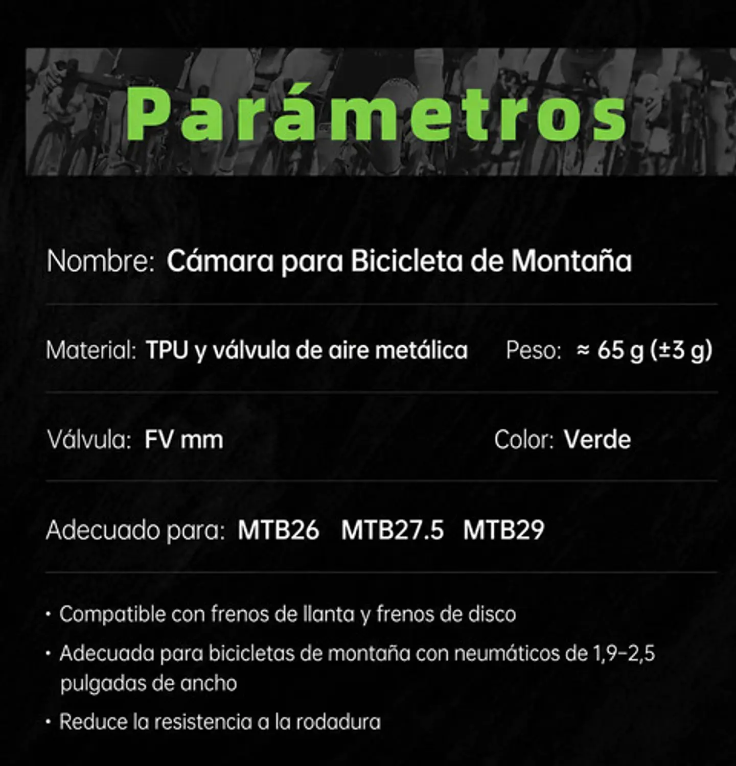 Cámara Bicicleta Mtb Tpu Ultraligera 29x1.9-2.5 Fv45 7