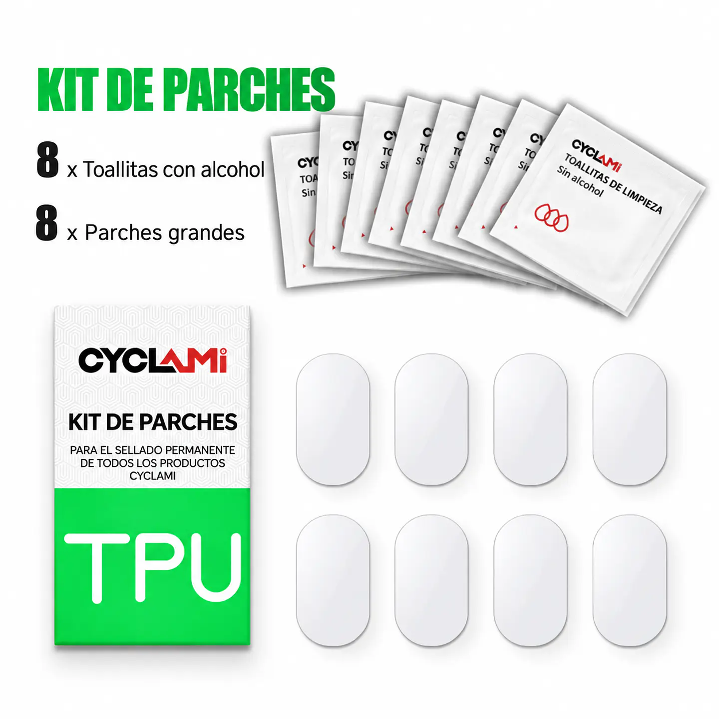 Kit Reparación Cámara TPU CYCLAMI 8 Parches Autoadhesivos 2