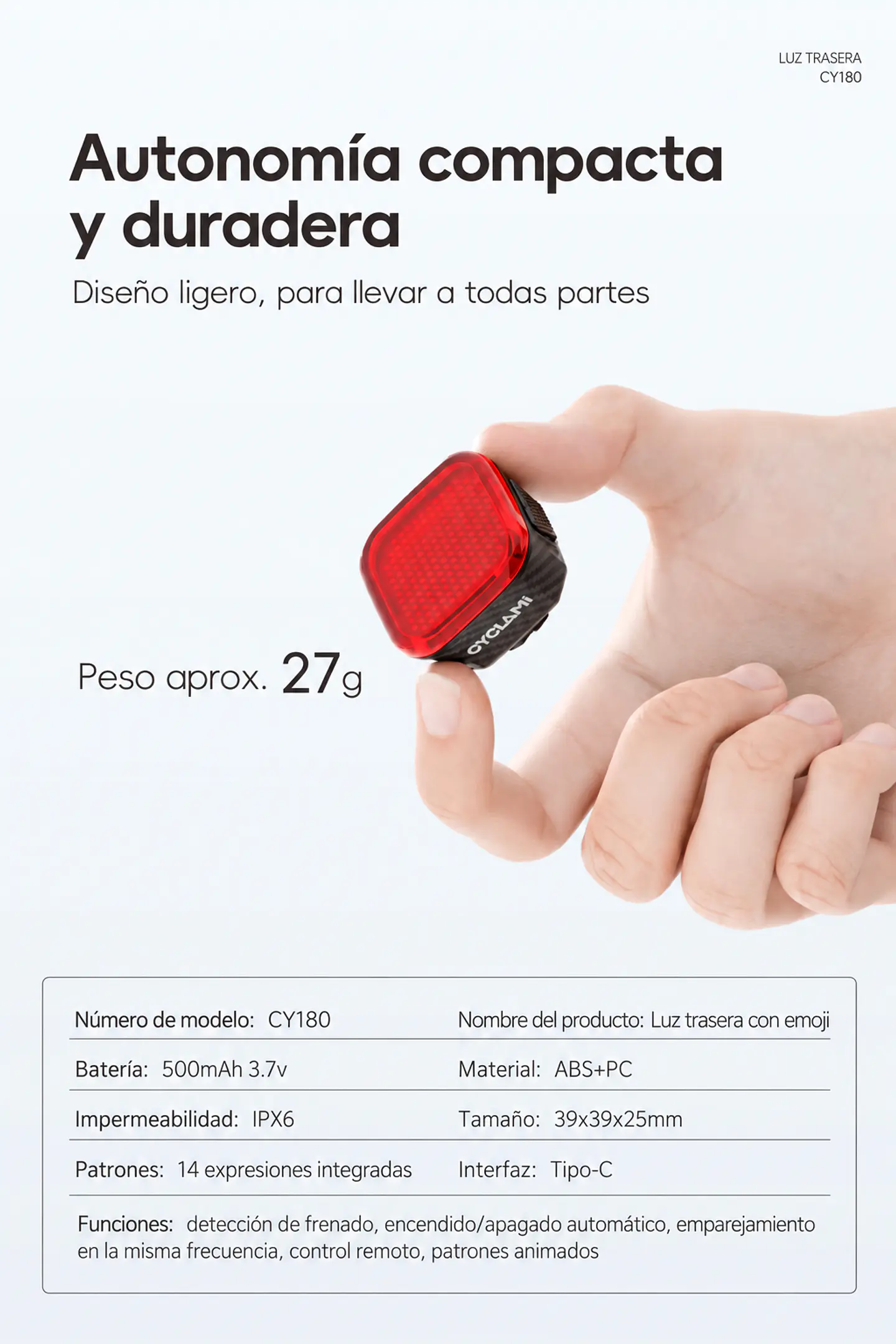 Luz Trasera Inteligente Bici 14 Patrones Sensor Freno USB-C 4