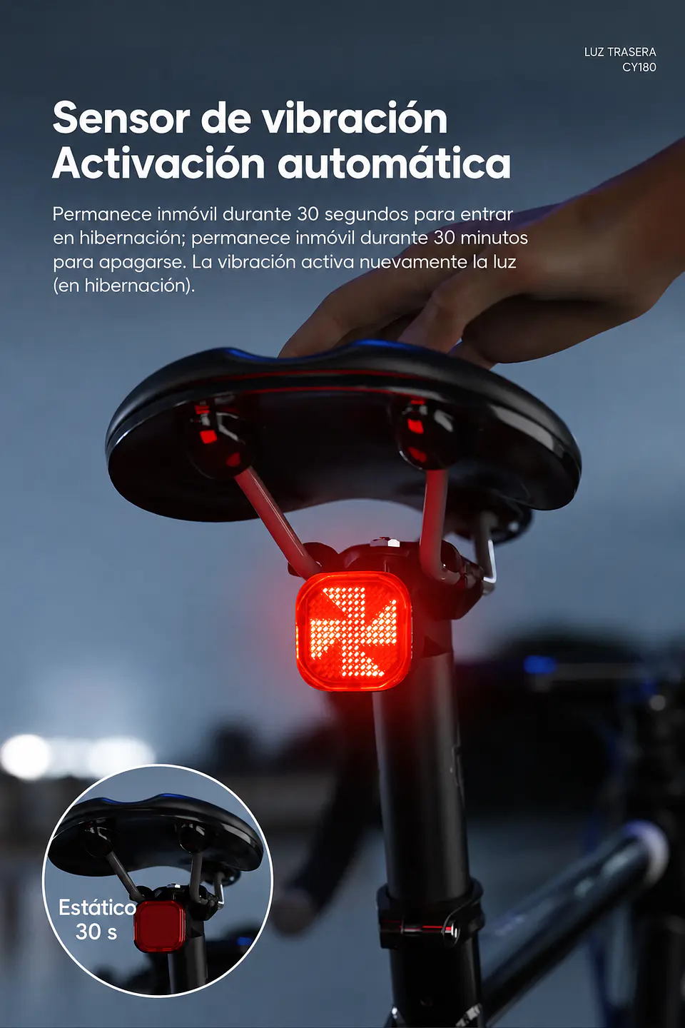 Luz Trasera Inteligente Bici 14 Patrones Sensor Freno USB-C 5