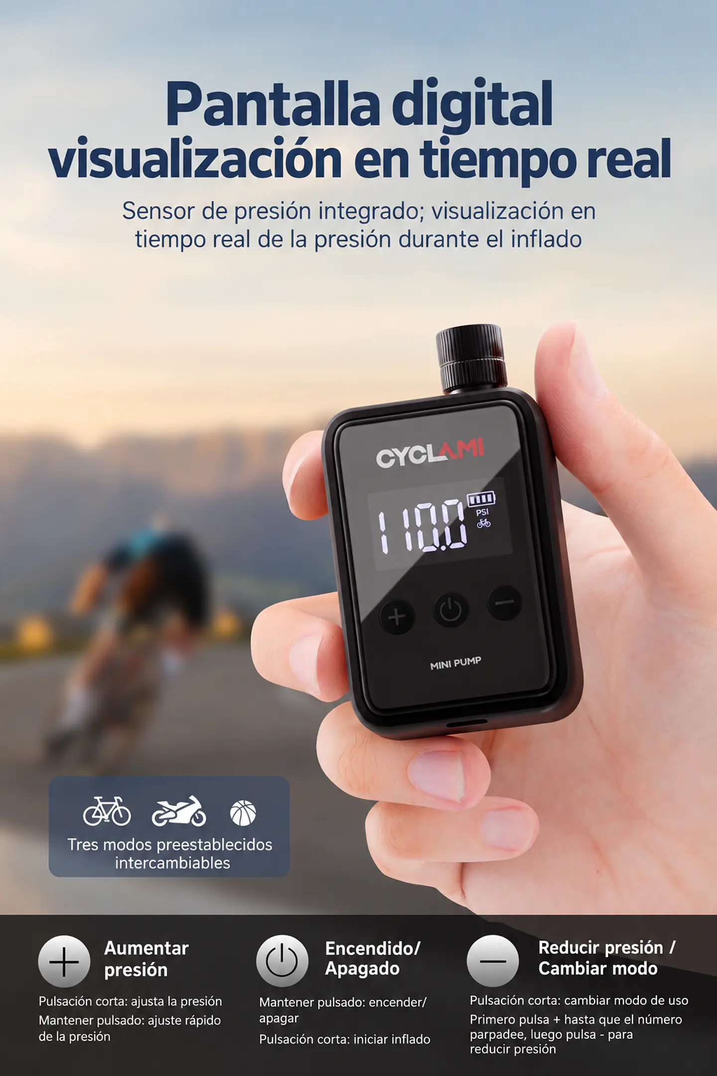 MiniBomba Aire CYCLAMI Digital 150 PSI Presta Schrader 5