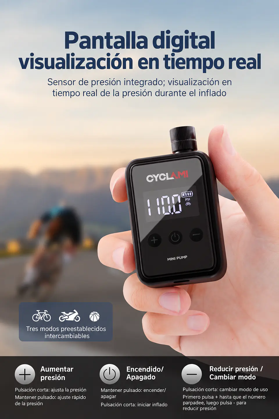 MiniBomba Aire CYCLAMI Digital 150 PSI Presta Schrader 5