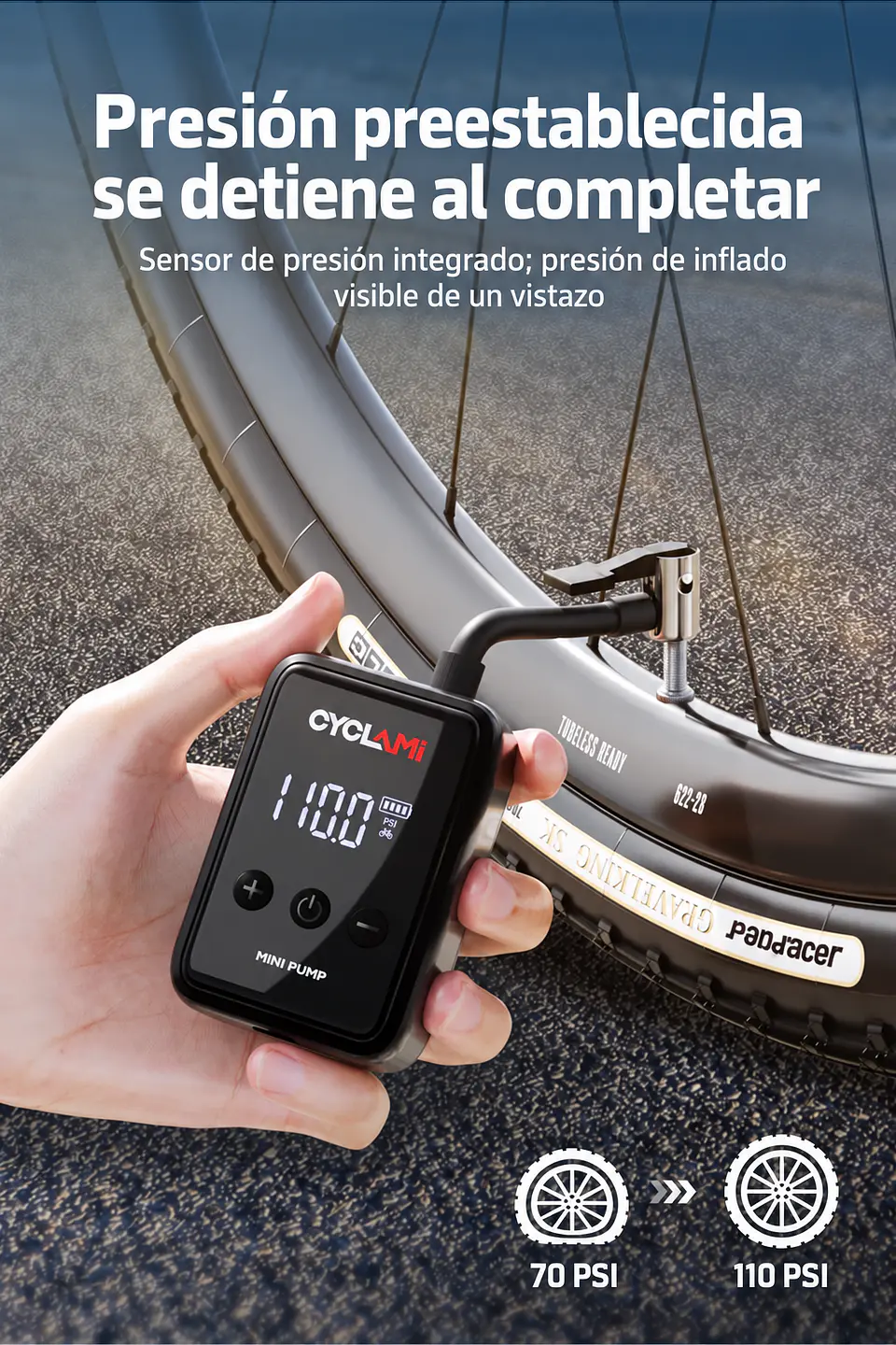 MiniBomba Aire CYCLAMI Digital 150 PSI Presta Schrader 6