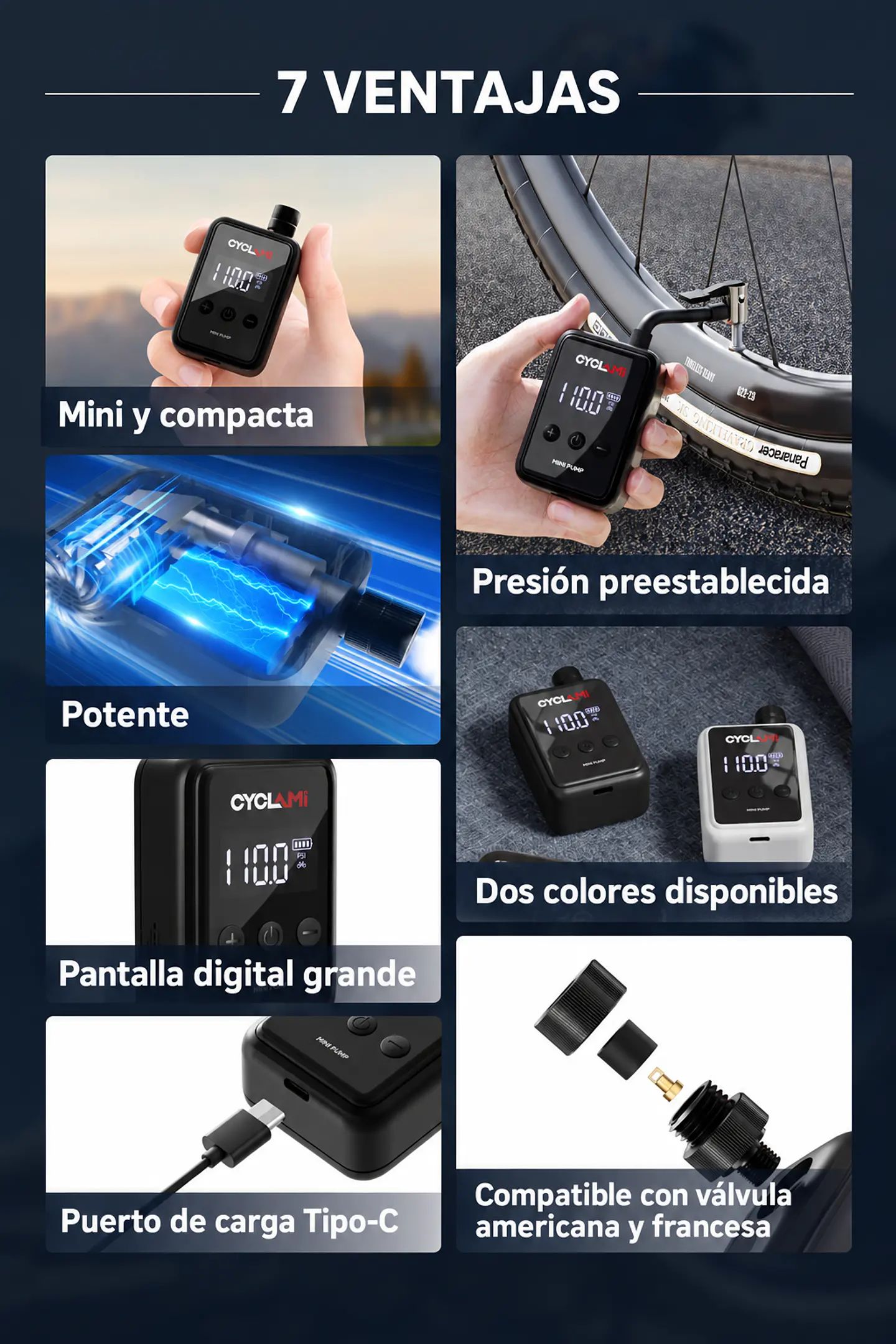 MiniBomba Aire CYCLAMI Digital 150 PSI Presta Schrader 7