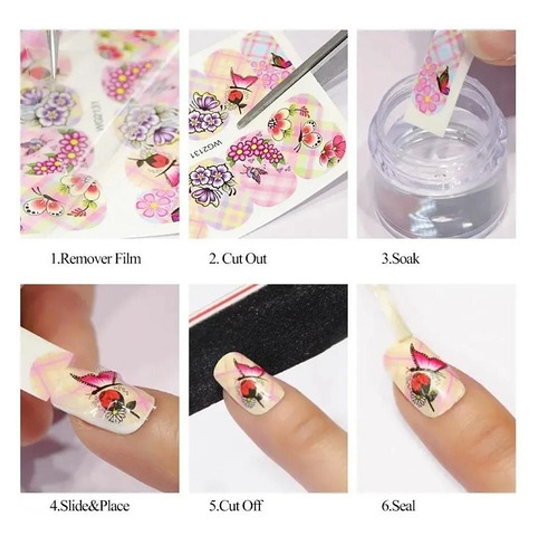 210 Hojas Stickers Al Agua Uñas 3