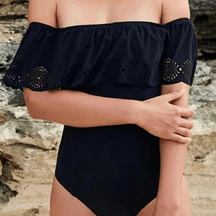 Traje De Baño Negro Sin Hombros