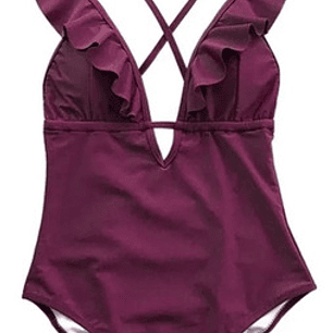 Traje De Baño Burdeo / Negro Corte V Profundo