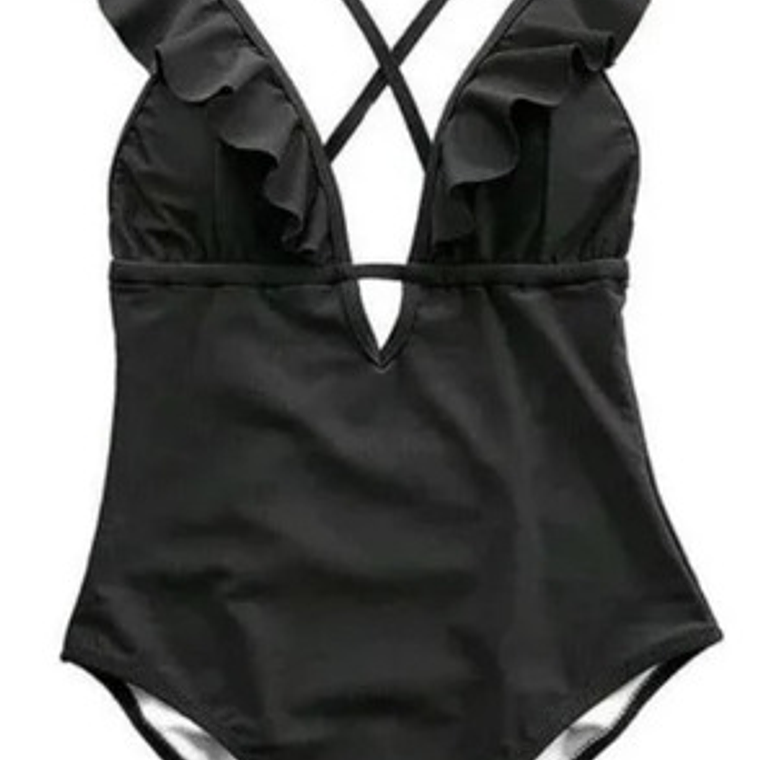 Traje De Baño Burdeo / Negro Corte V Profundo 4