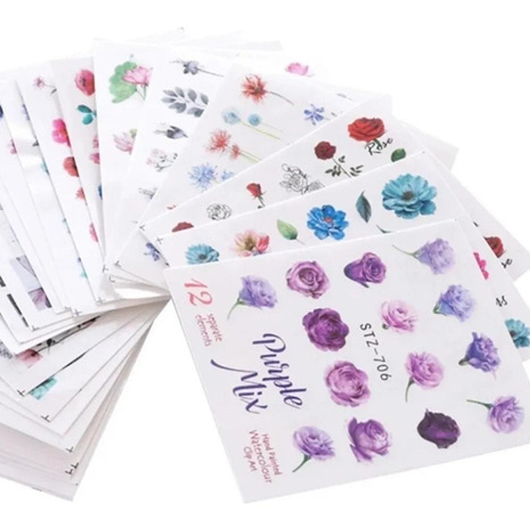 120 Stickers Uña Al Agua + 20 Stickers 3d 1