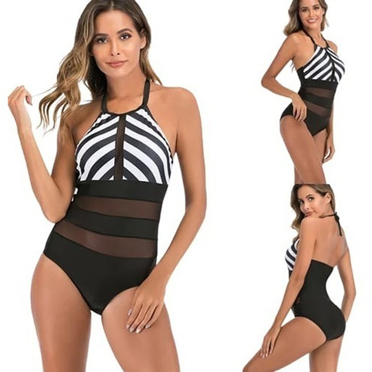 Traje De Baño Entero Blanco Y Negro 2