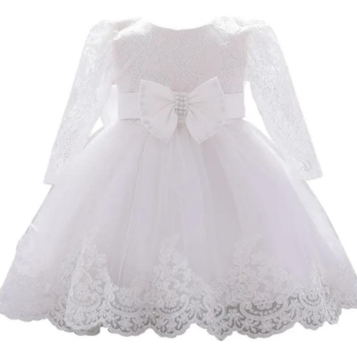Vestido Bautizo O Fiesta Manga Larga De 3 Meses A 8 Años. 1