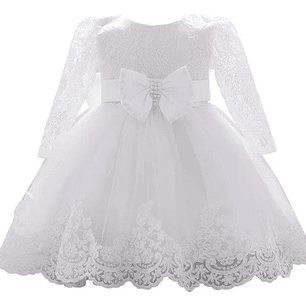 Vestido Bautizo O Fiesta Manga Larga De 3 Meses A 8 Años.