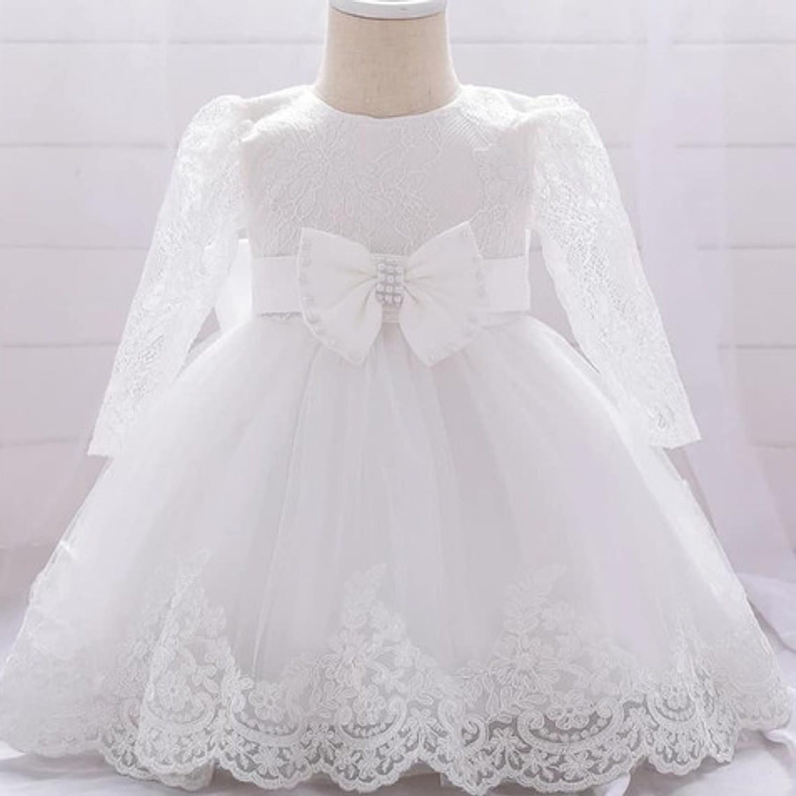 Vestido Bautizo O Fiesta Manga Larga De 3 Meses A 8 Años. 4