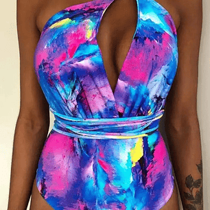 Traje De Baño Entero Un Hombro / Completo Multicolor 