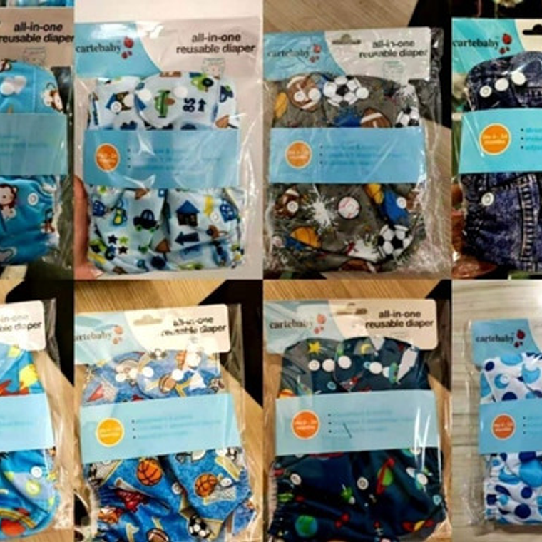 4 Pañales Ecológicos + 4 Insertos Microfibra 3 Capas 10