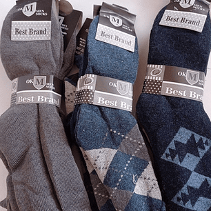 12 Pares Calceta Lana Angora De Oveja De Hombre