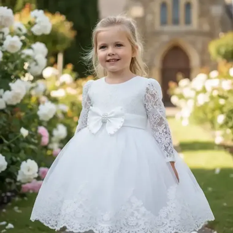 Vestido Bautizo O Fiesta Manga Larga De 3 Meses A 8 Años. 1