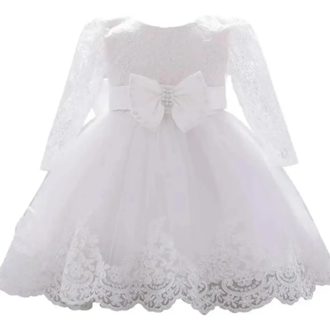 Vestido Bautizo O Fiesta Manga Larga De 3 Meses A 8 Años. 2