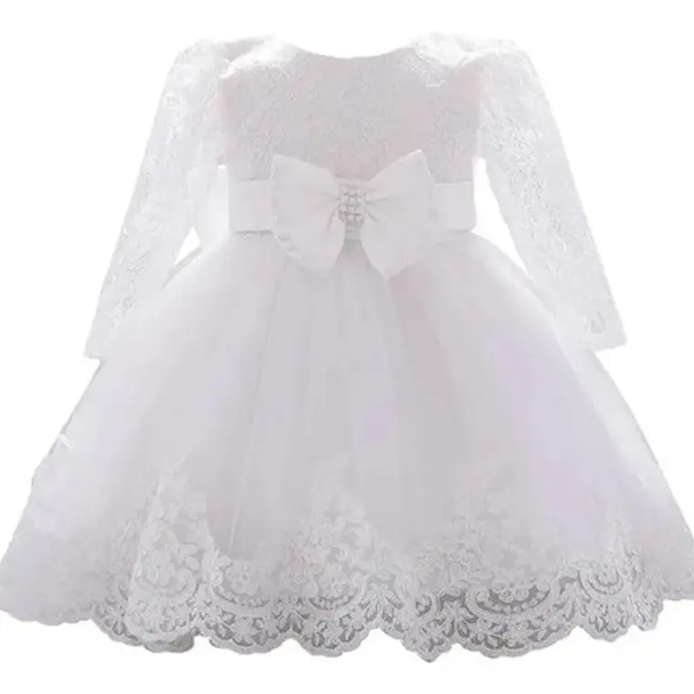 Vestido Bautizo O Fiesta Manga Larga De 3 Meses A 8 Años. 2
