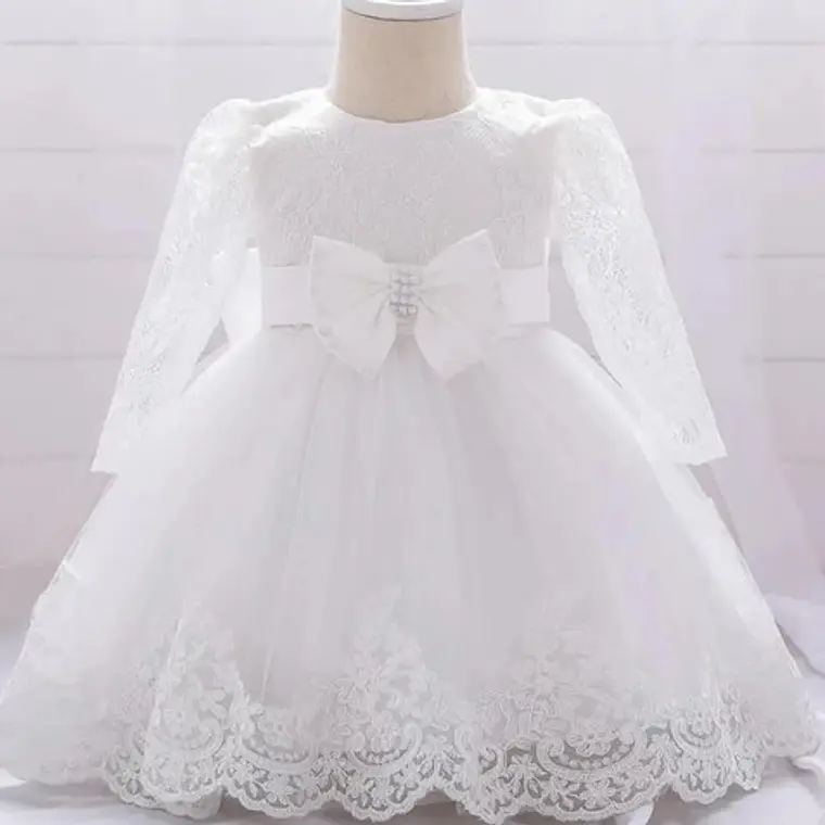 Vestido Bautizo O Fiesta Manga Larga De 3 Meses A 8 Años. 5