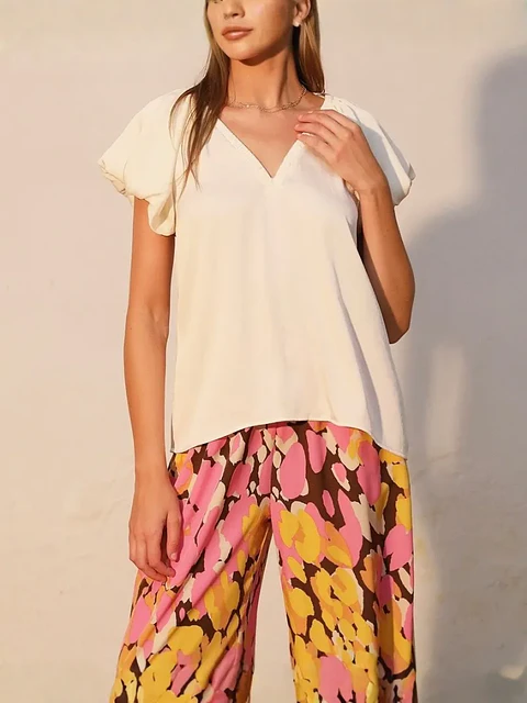 Blusa Americana de Seda para Mujer Color Blanco Hueso