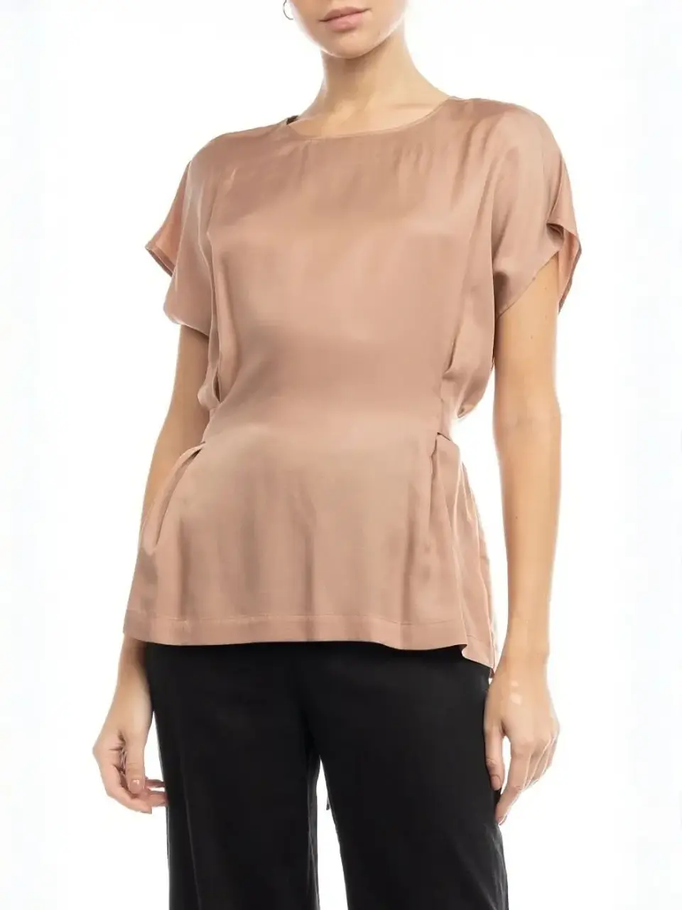 Blusa Americana de Seda Beige con Amarre para Mujer 1