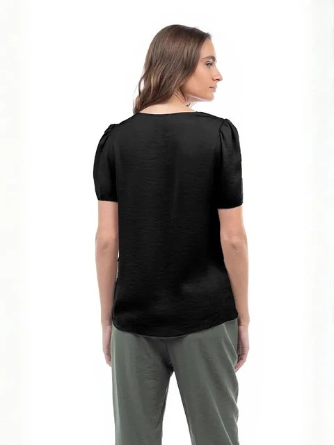 Blusa Americana de Seda Negra para Mujer