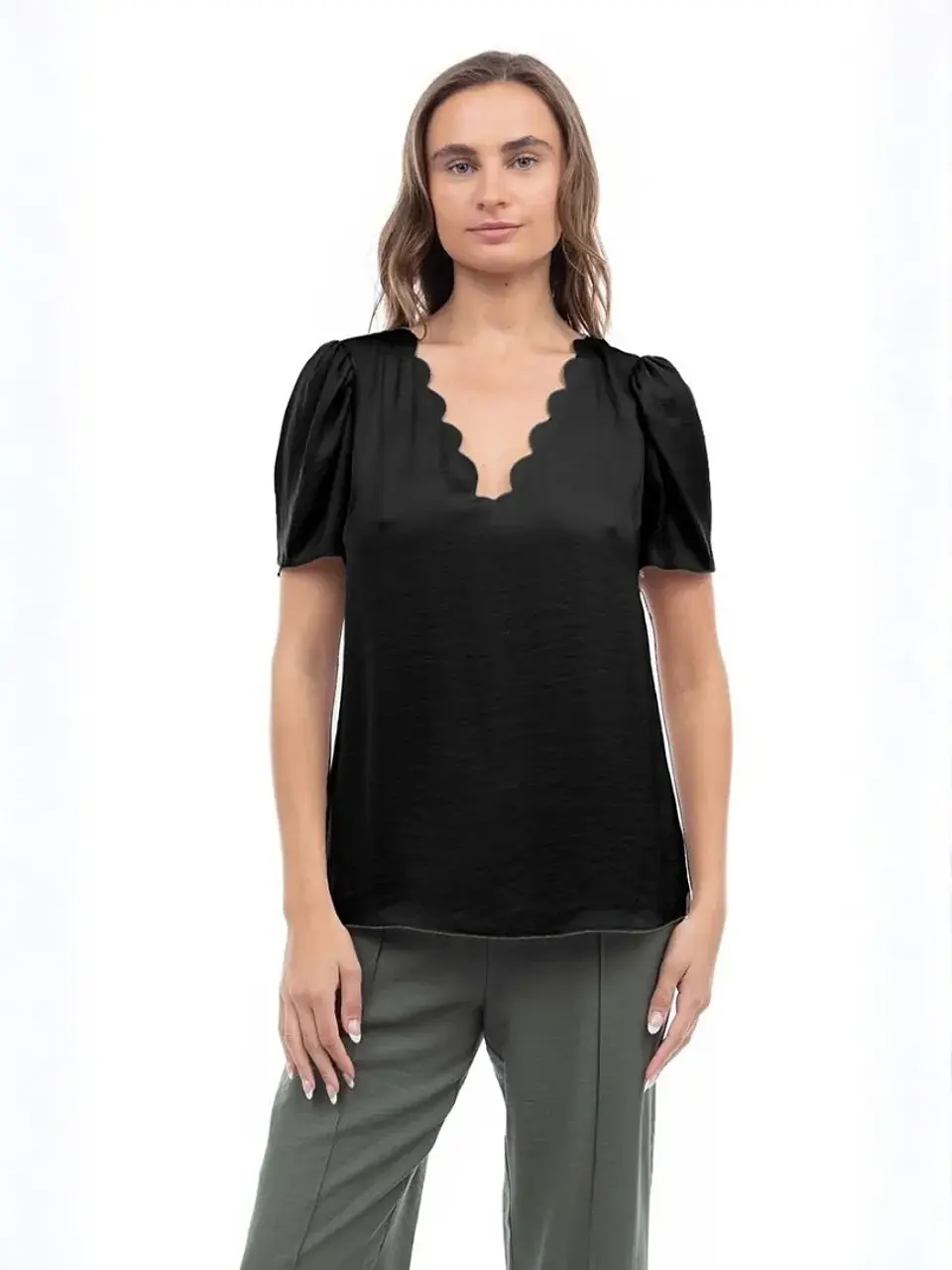 Blusa Americana de Seda Negra para Mujer 1