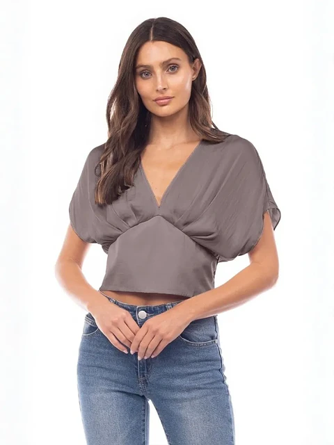 Blusa Americana de Seda para Mujer Blanca y Taro