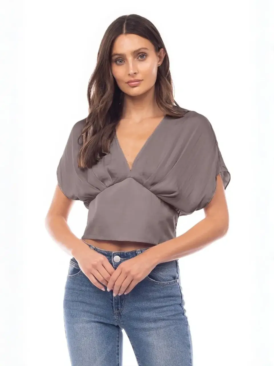 Blusa Americana de Seda para Mujer Blanca y Taro 1