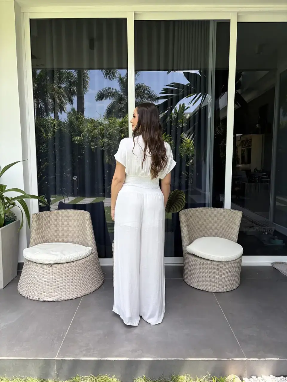 Blusa Americana de Seda para Mujer Blanca y Taro 2