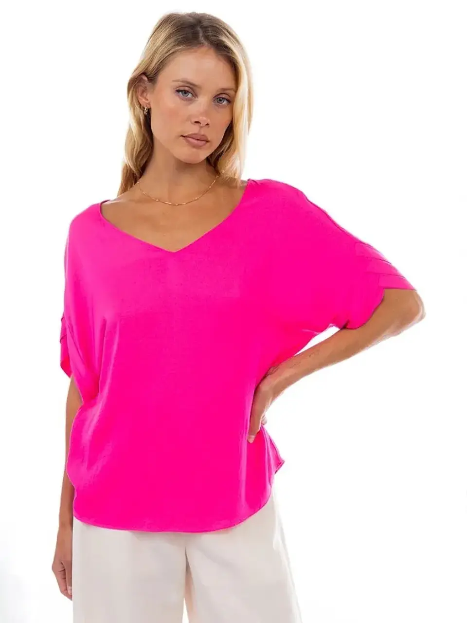 Blusa Americana de Seda Fucsia para Mujer 1