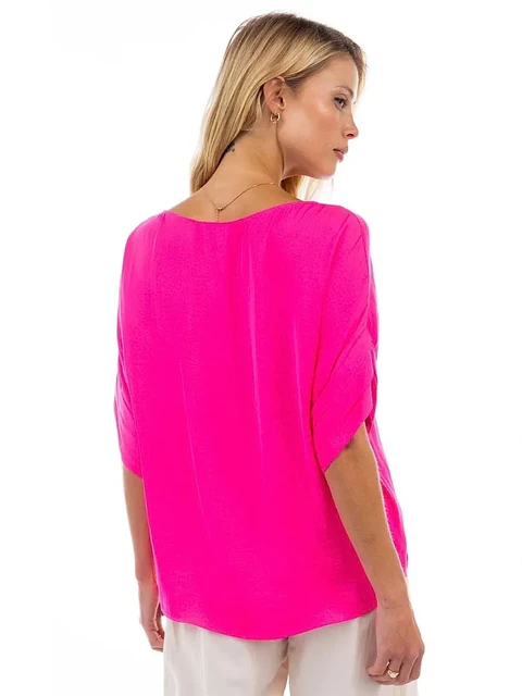 Blusa Americana de Seda Fucsia para Mujer